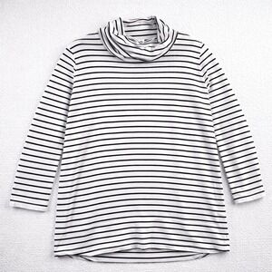 Liz Claiborne Weekend XL Black White Striped Cowl Neck Top Long Sleeve